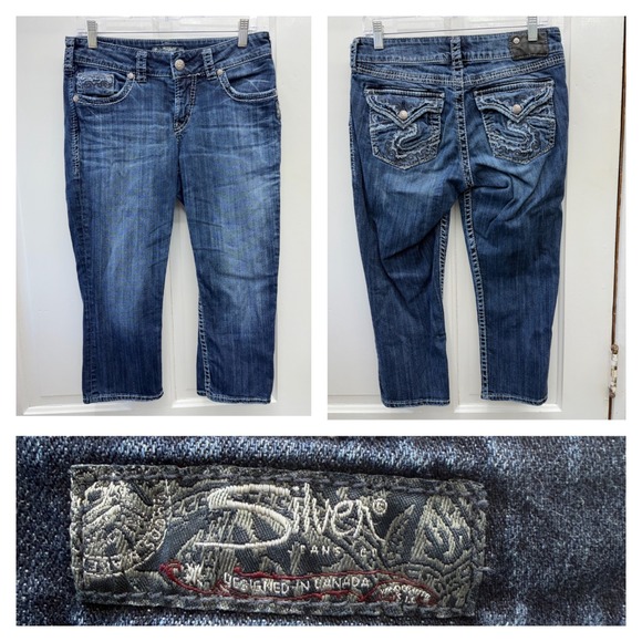Silver Jeans Denim - Silver Suki Flap Capri Jeans Women 29 Blue Sequined Embellished Pockets